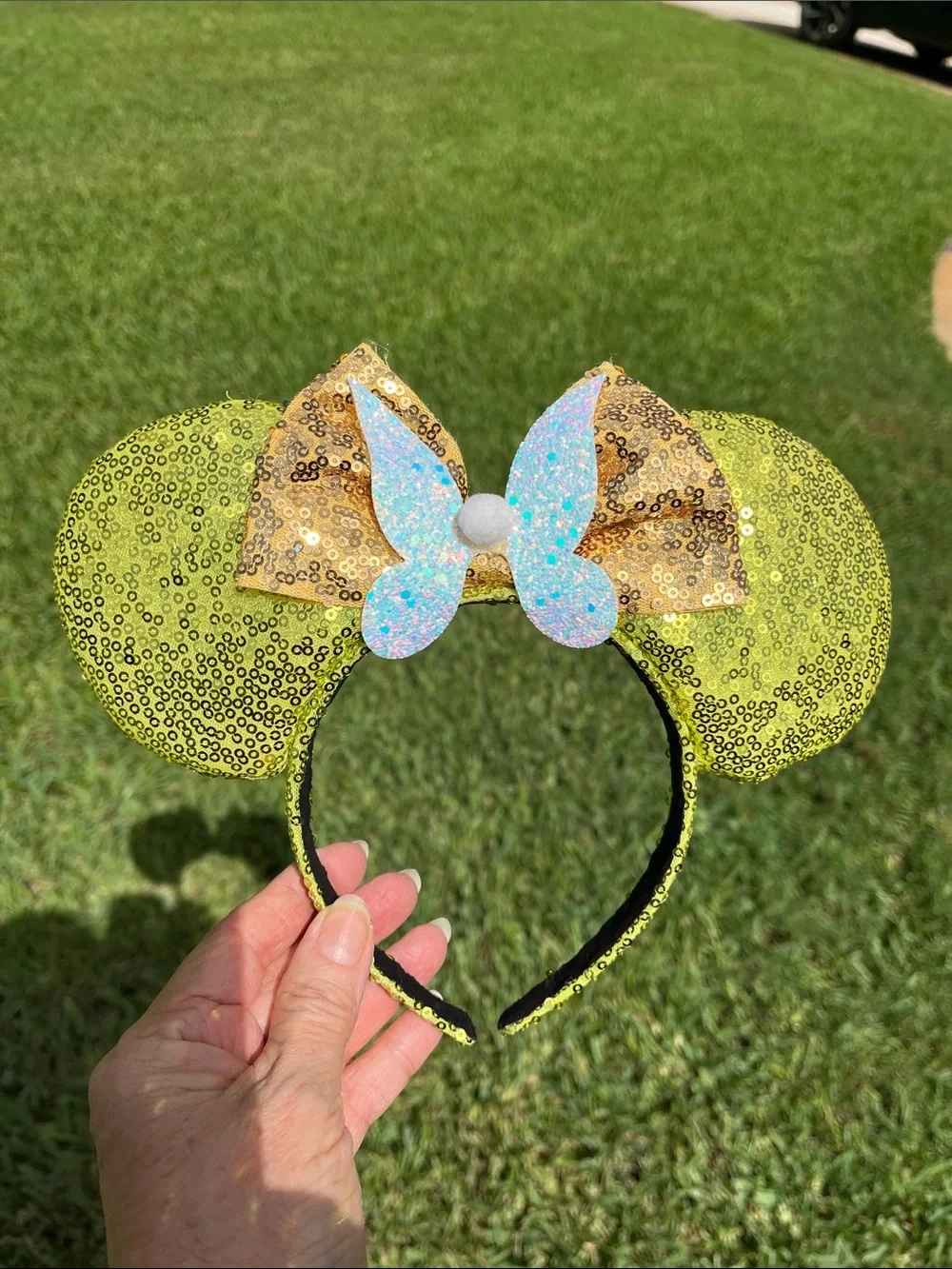 Disney Encanto Inspired Green Gold Sequin Mouse Ears Headband | Butterfly